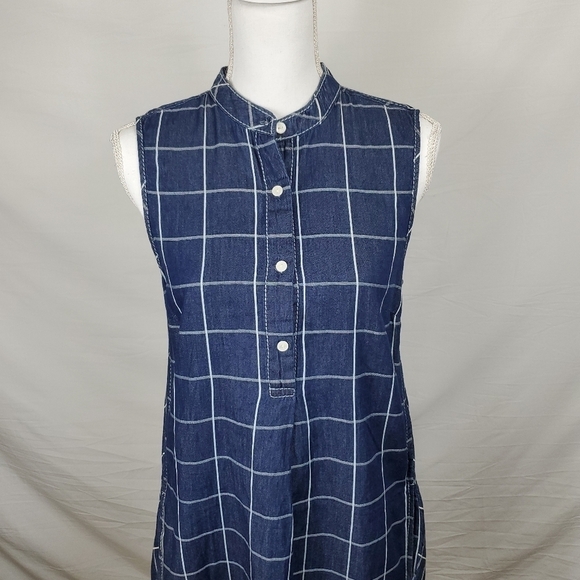 Max Studio Navy Plaid 100% Cotton Shirt Dress Size M - Picture 3 of 11